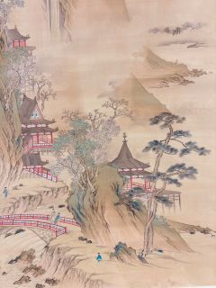 堀江京泉　塔山水之図　金泥　金地塔山水　鑑定書付 堀江京泉 塔山水之図 金泥 金地塔山水 鑑定書付 堀江京泉
